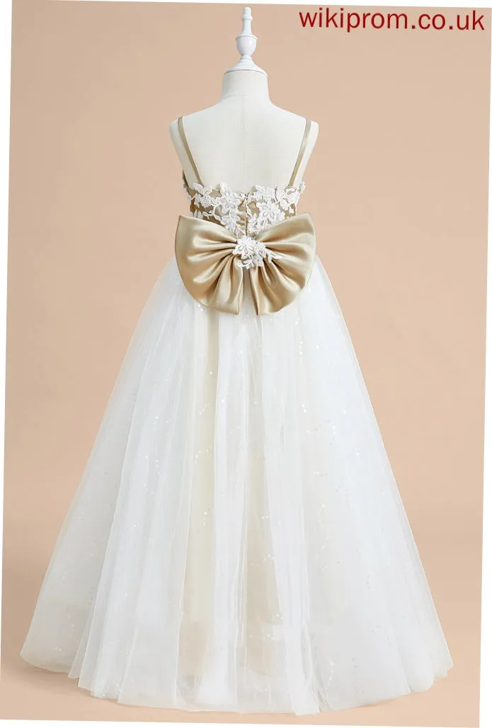 - Lace/Bow(s) Sleeveless Rosalind Dress Satin/Tulle Girl Floor-length With Ball-Gown/Princess V-neck Flower Flower Girl Dresses