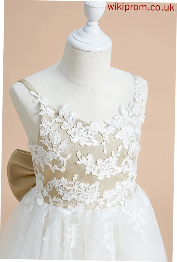 - Lace/Bow(s) Sleeveless Rosalind Dress Satin/Tulle Girl Floor-length With Ball-Gown/Princess V-neck Flower Flower Girl Dresses