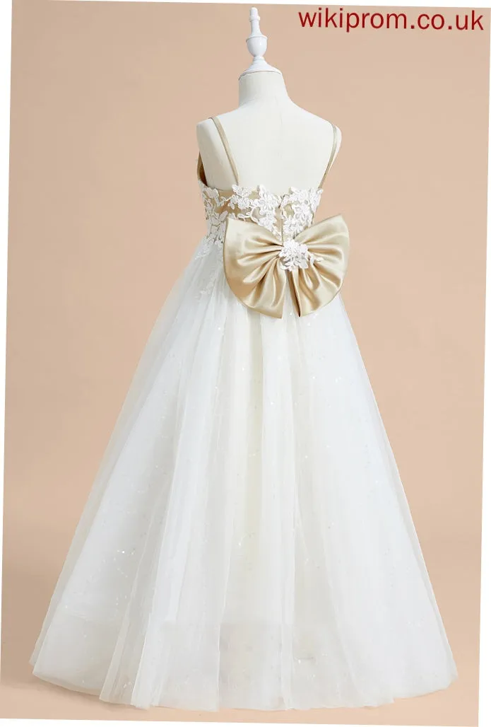 - Lace/Bow(s) Sleeveless Rosalind Dress Satin/Tulle Girl Floor-length With Ball-Gown/Princess V-neck Flower Flower Girl Dresses