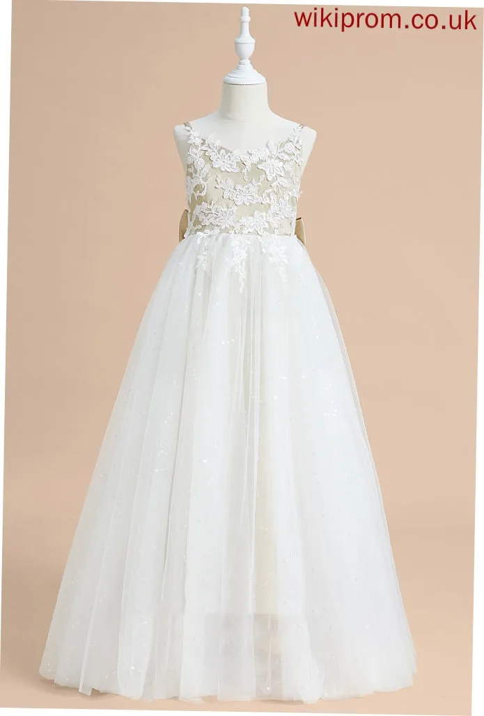 - Lace/Bow(s) Sleeveless Rosalind Dress Satin/Tulle Girl Floor-length With Ball-Gown/Princess V-neck Flower Flower Girl Dresses