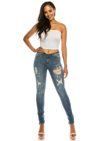 1282 Women's Mid Waisted Distressed Skinny Jeans
