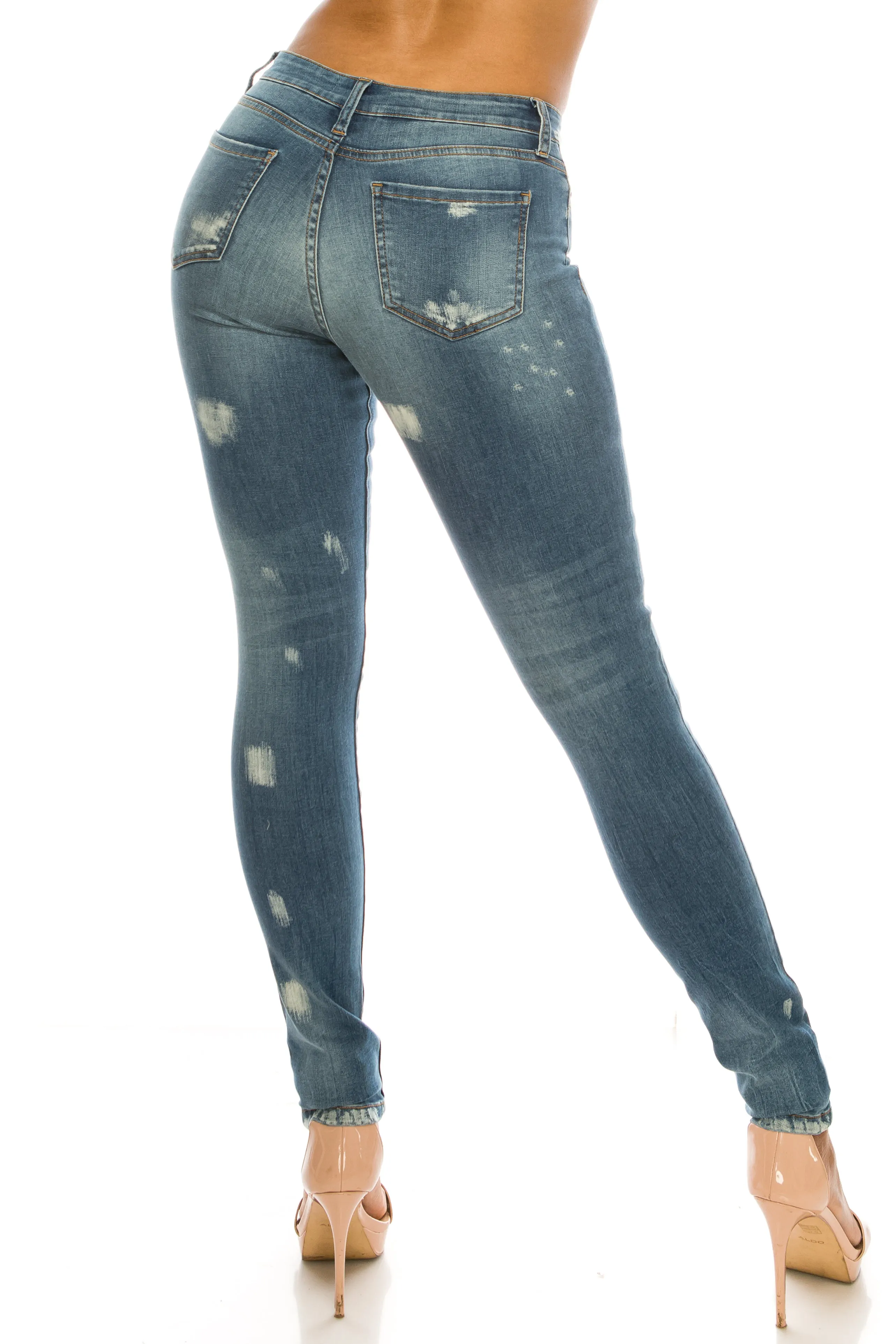 1282 Women's Mid Waisted Distressed Skinny Jeans