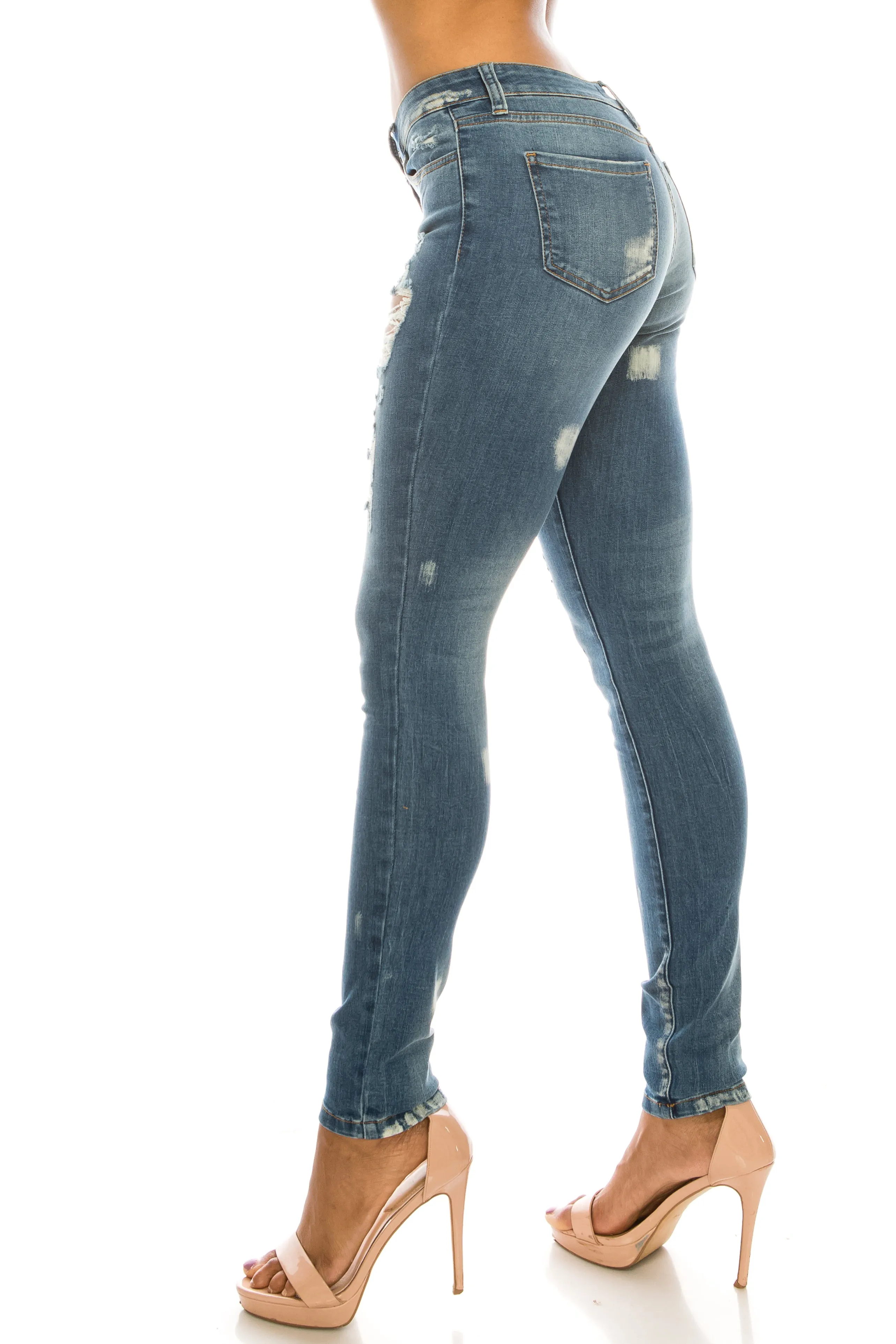 1282 Women's Mid Waisted Distressed Skinny Jeans