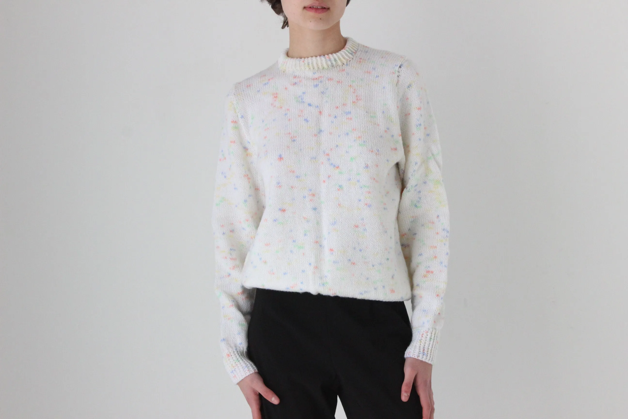 80s Hand Knit White 'Confetti' Speckle Sweater
