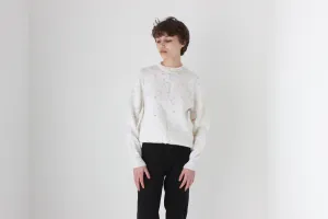 80s Hand Knit White 'Confetti' Speckle Sweater