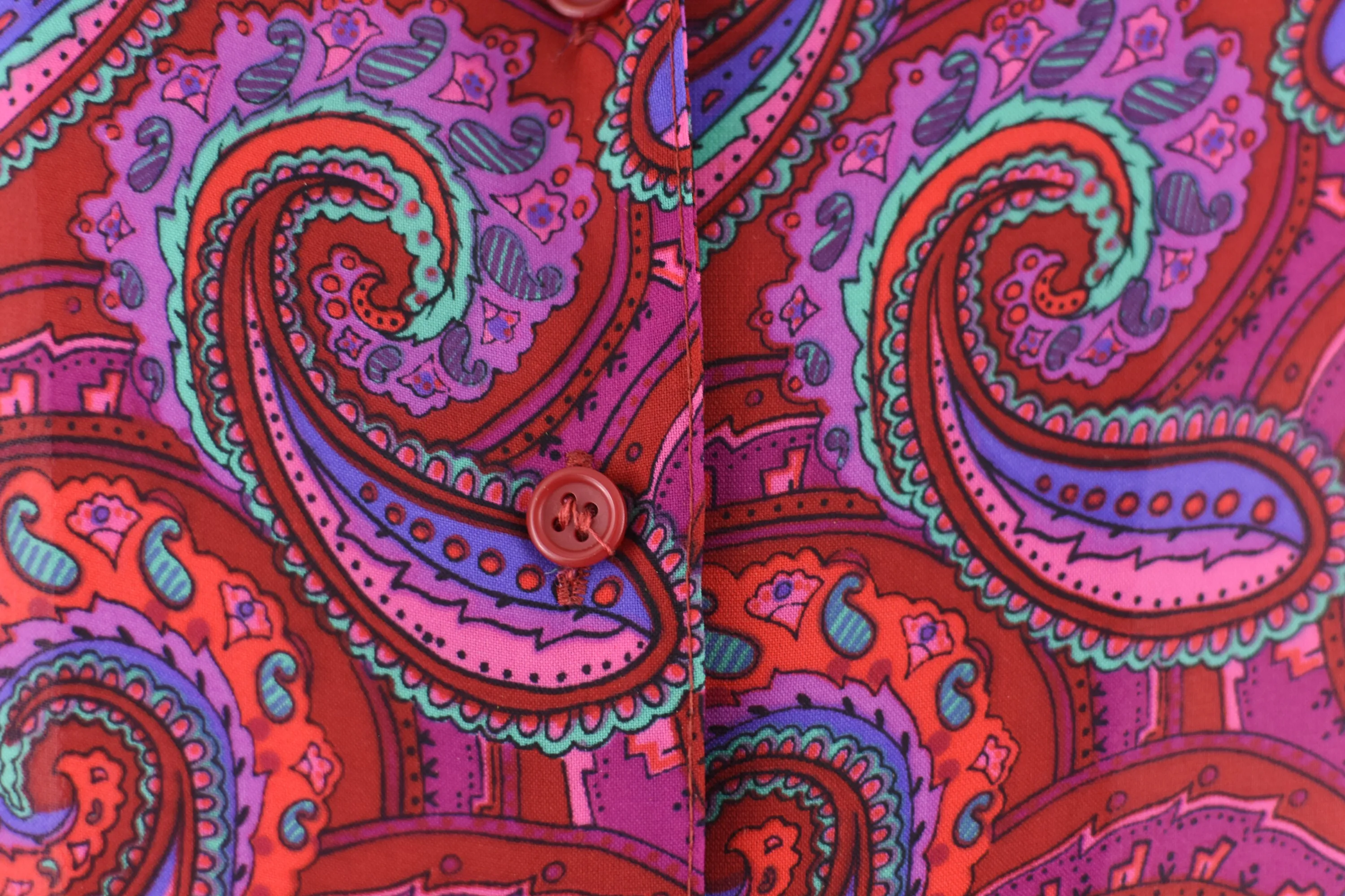 80s Paisley Print Semi Sheer Magenta Long Sleeve Blouse, Women's Plus Size 14