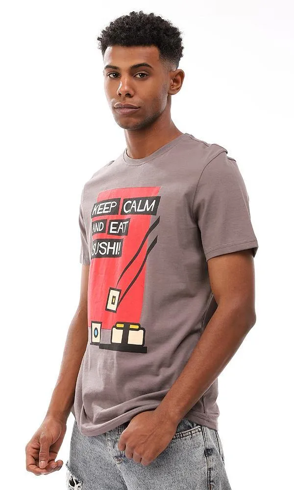 95121 "Keep Calm & Eat Sushi" Cotton T-Shirt - Dark Grey