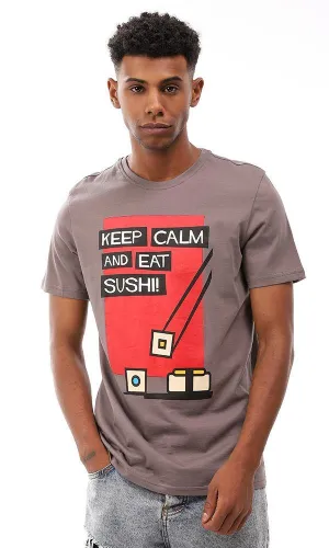 95121 "Keep Calm & Eat Sushi" Cotton T-Shirt - Dark Grey