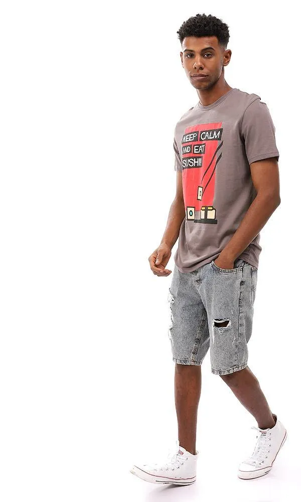 95121 "Keep Calm & Eat Sushi" Cotton T-Shirt - Dark Grey