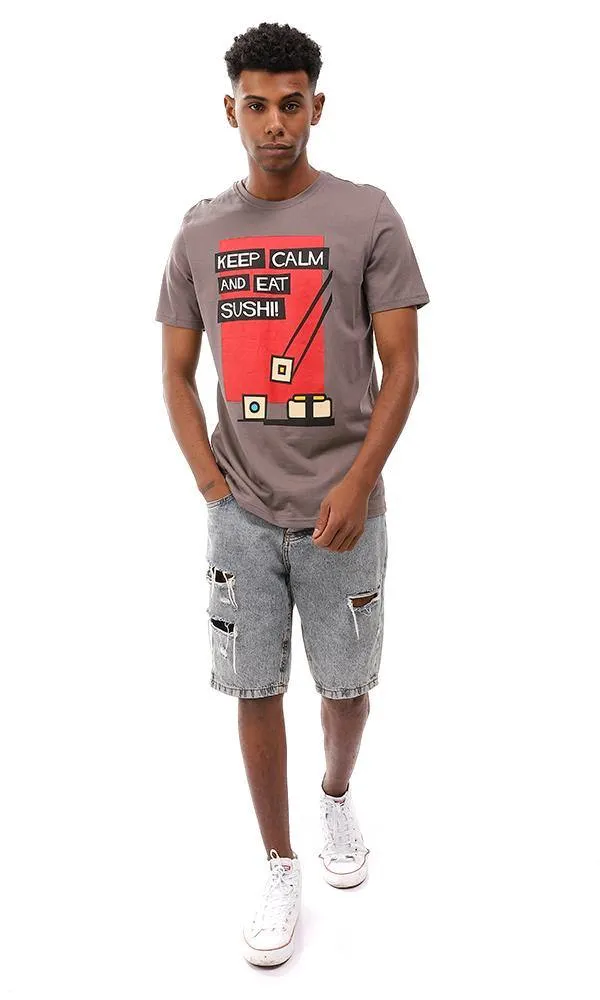 95121 "Keep Calm & Eat Sushi" Cotton T-Shirt - Dark Grey