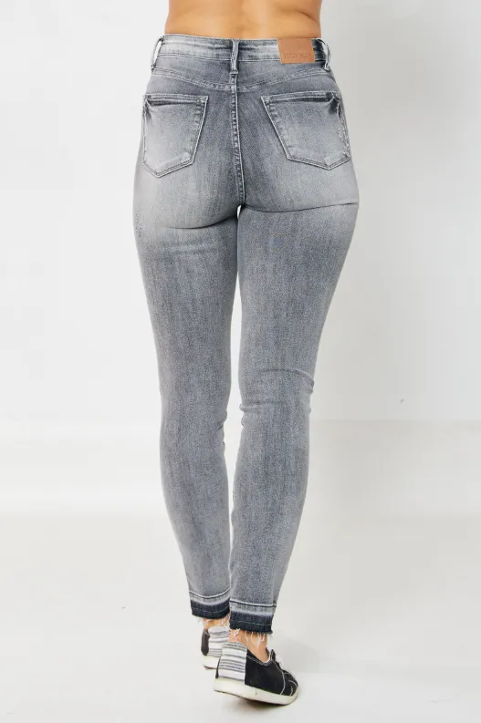 Addison - Judy Blue HW Tummy Control Release Hem Grey Skinny Jeans