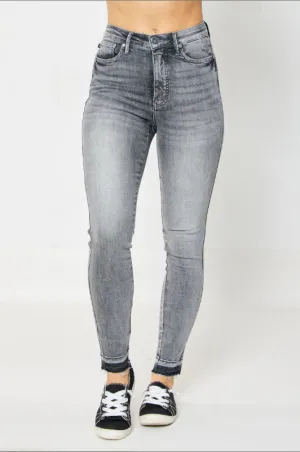 Addison - Judy Blue HW Tummy Control Release Hem Grey Skinny Jeans