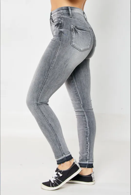 Addison - Judy Blue HW Tummy Control Release Hem Grey Skinny Jeans