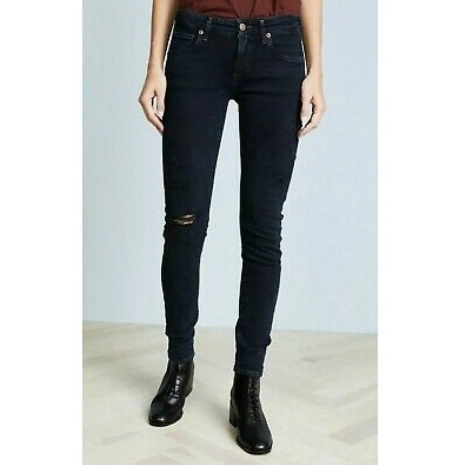 Agolde Lara Skinny Distressed Dark Wash Low Rise Jeans (29)