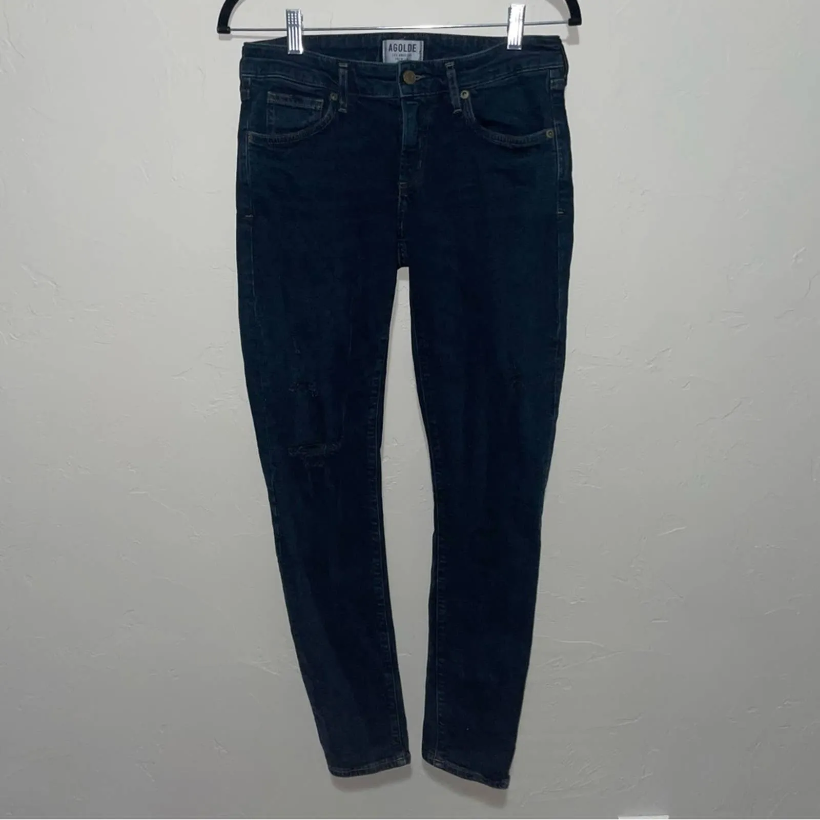 Agolde Lara Skinny Distressed Dark Wash Low Rise Jeans (29)