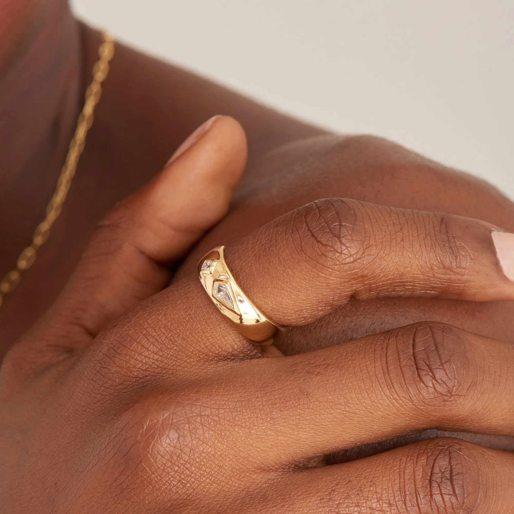 Ania Haie Gold Sparkle Emblem Thick Band Ring