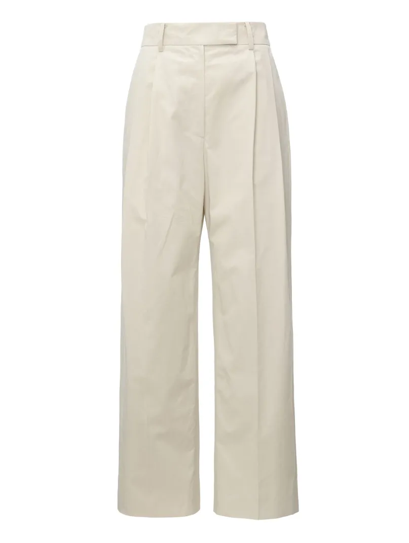 Beige Cotton Pleated Pants