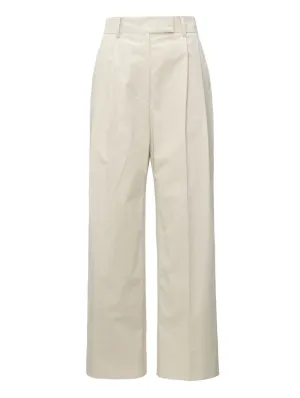 Beige Cotton Pleated Pants