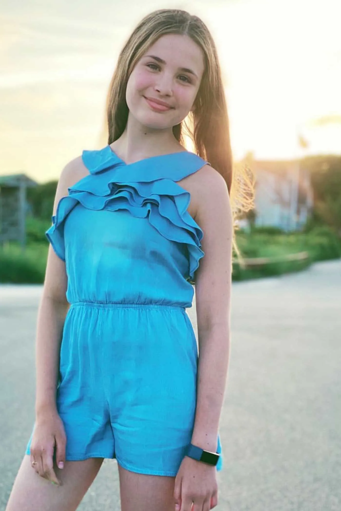 Big Girls Ruffle Tiered Chambray Romper