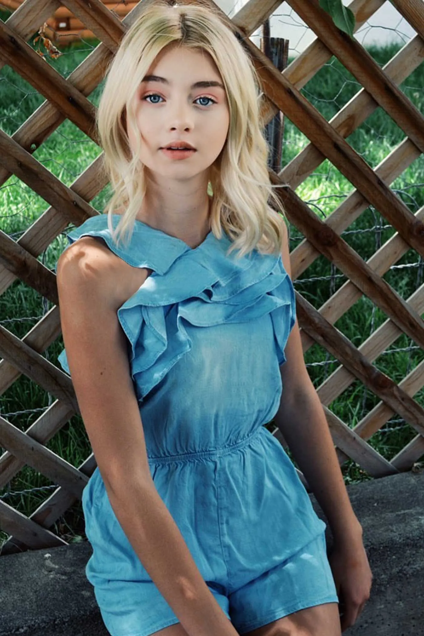 Big Girls Ruffle Tiered Chambray Romper