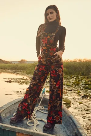 Black Floral Floral Print Adjustable Buckle Straps Jumpsuit