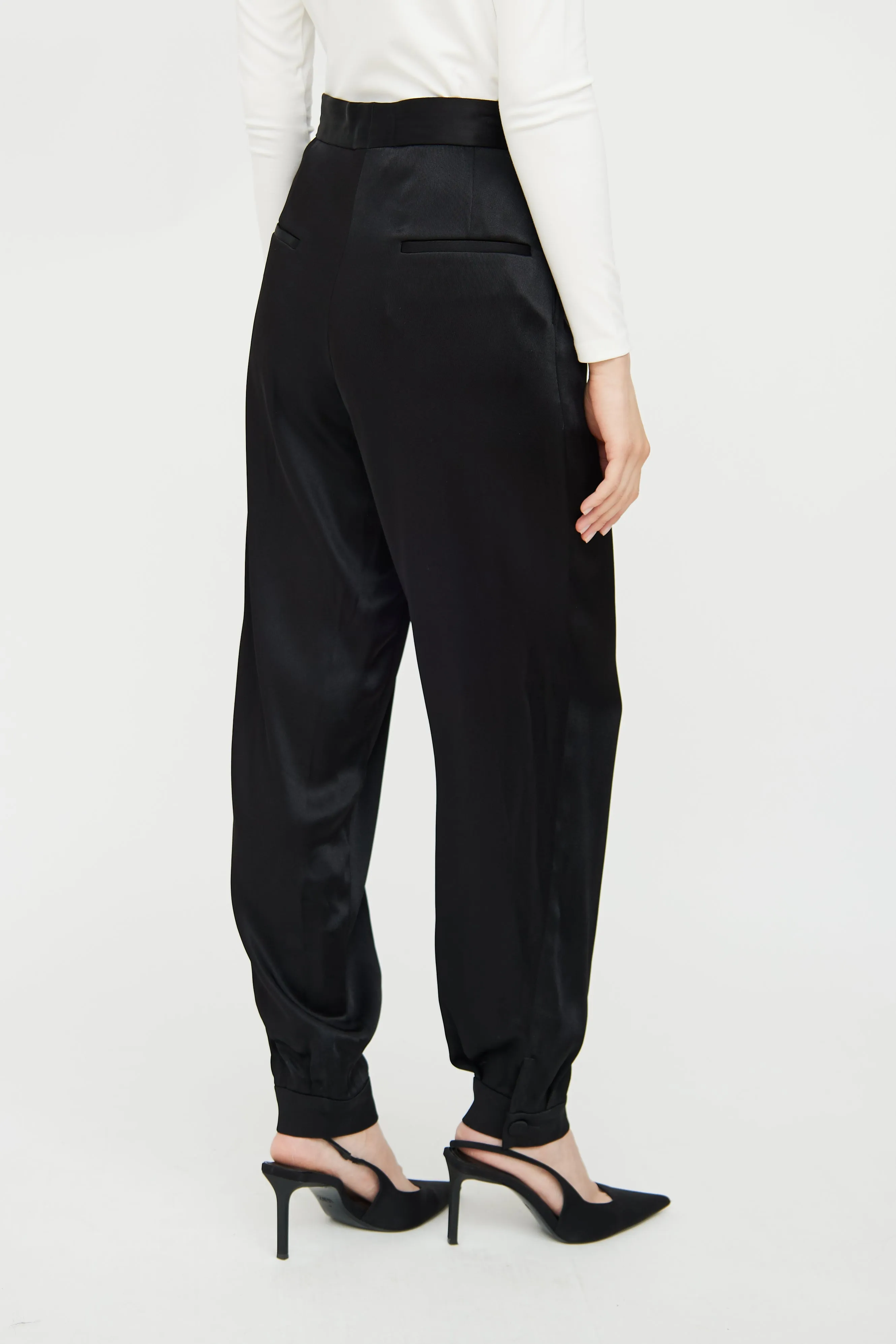 Black Satin Pleated Trouser