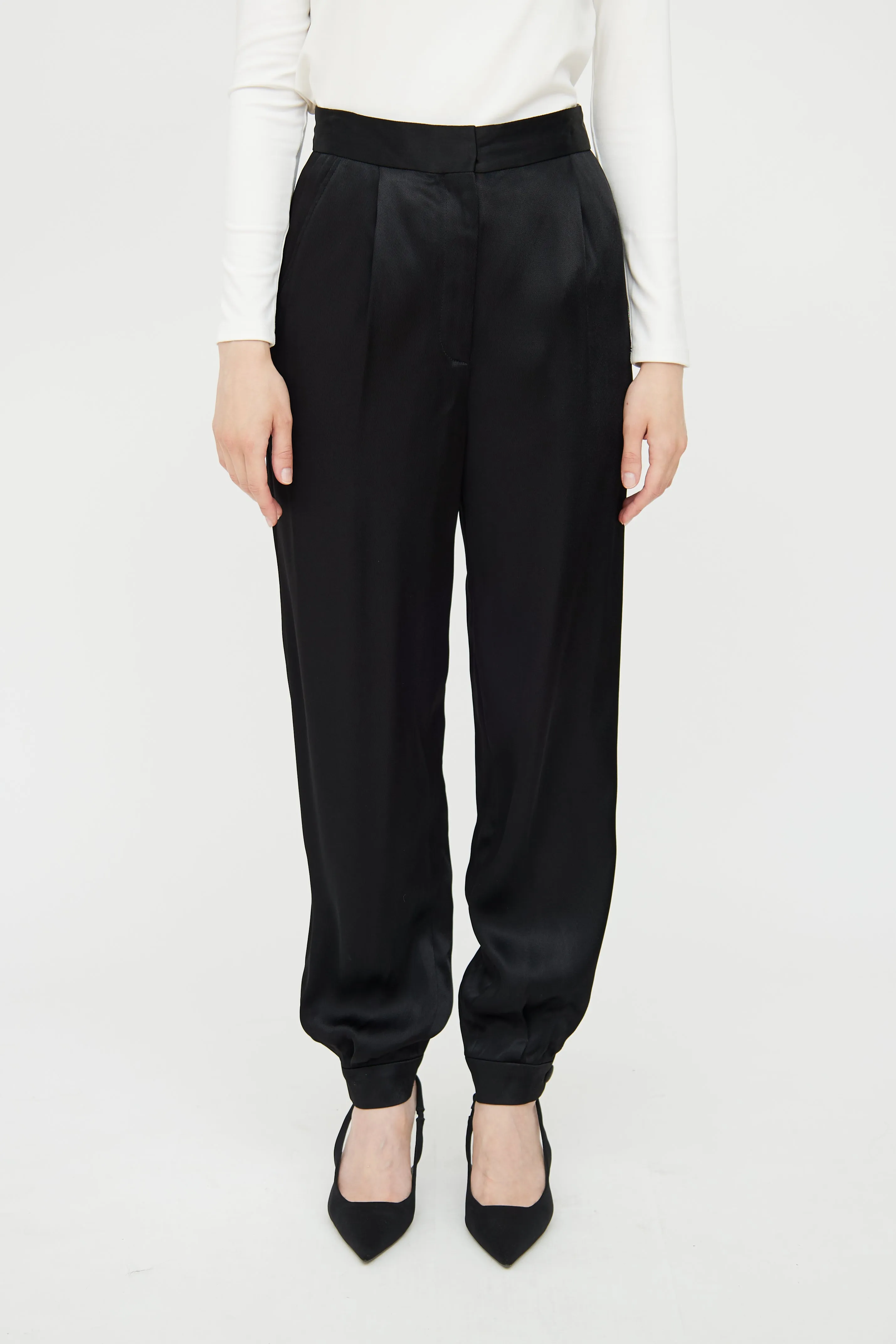 Black Satin Pleated Trouser
