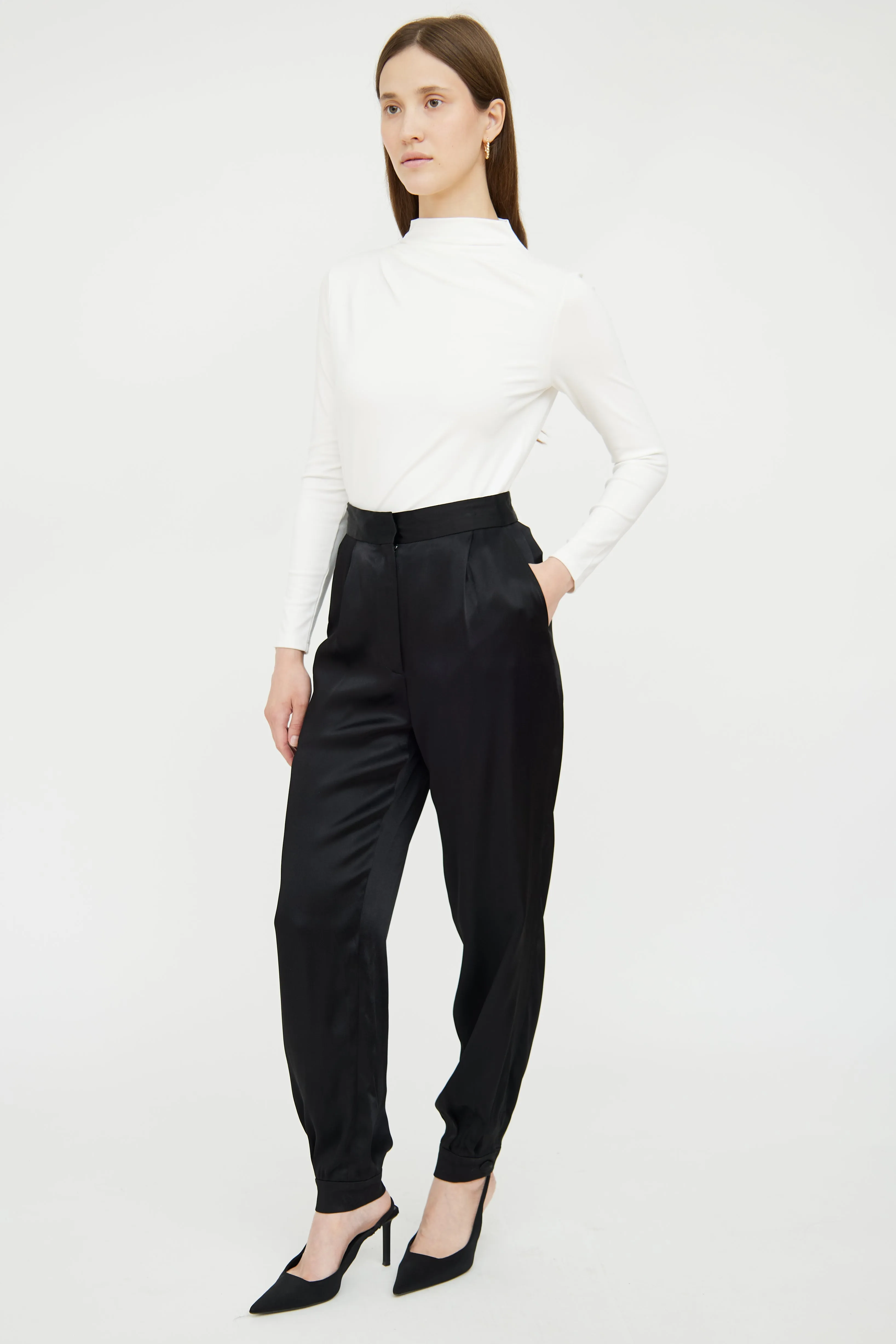 Black Satin Pleated Trouser