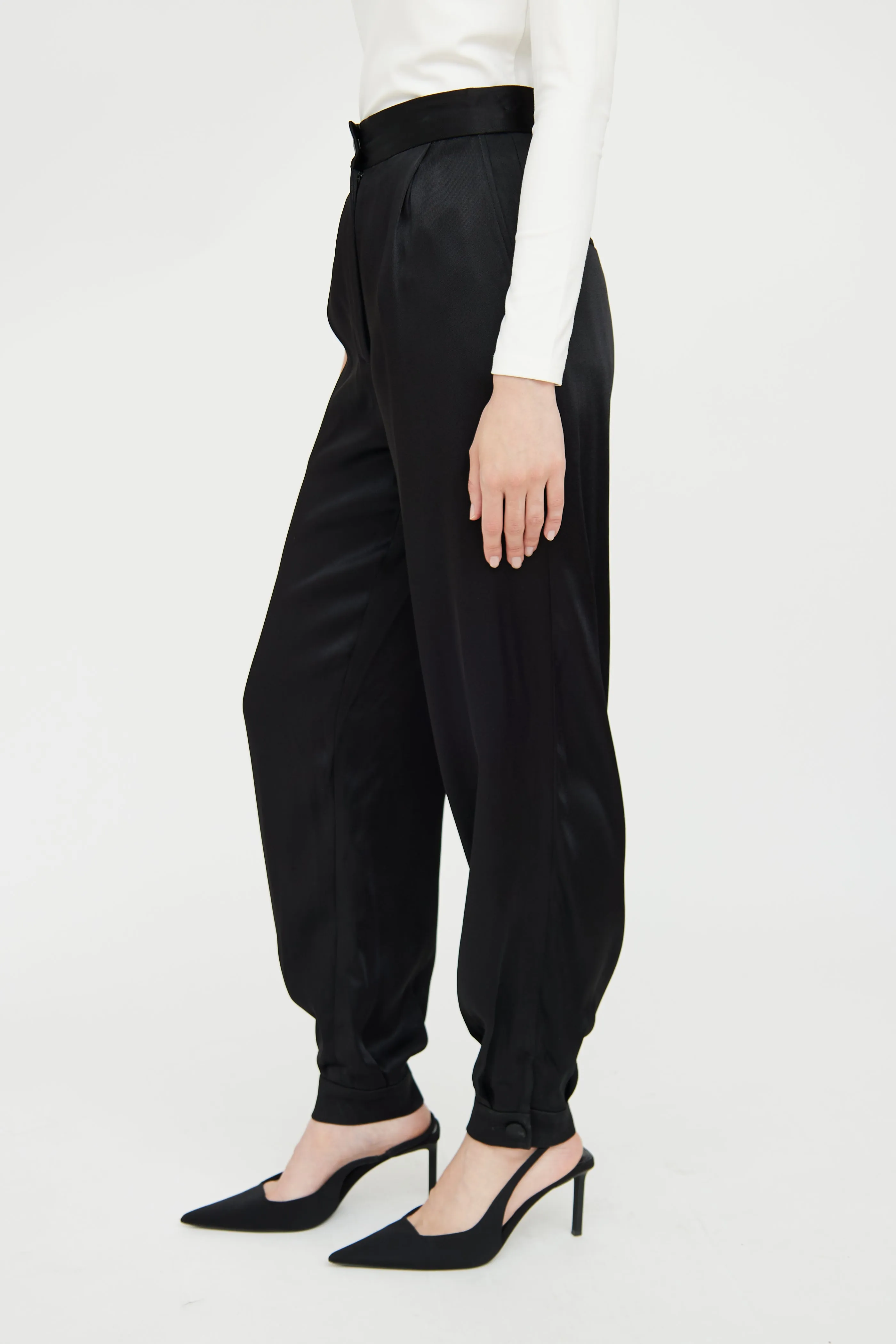 Black Satin Pleated Trouser