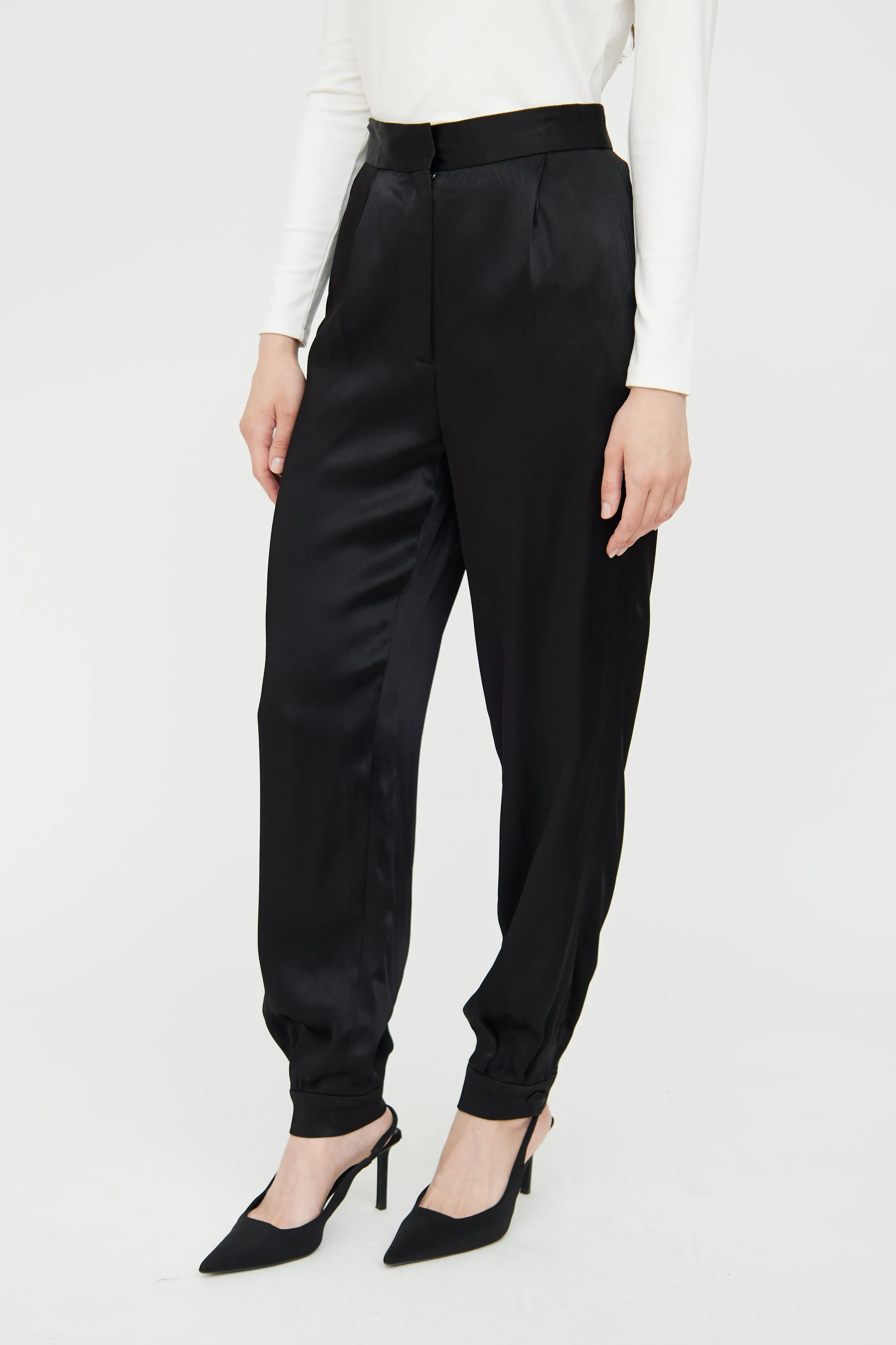 Black Satin Pleated Trouser