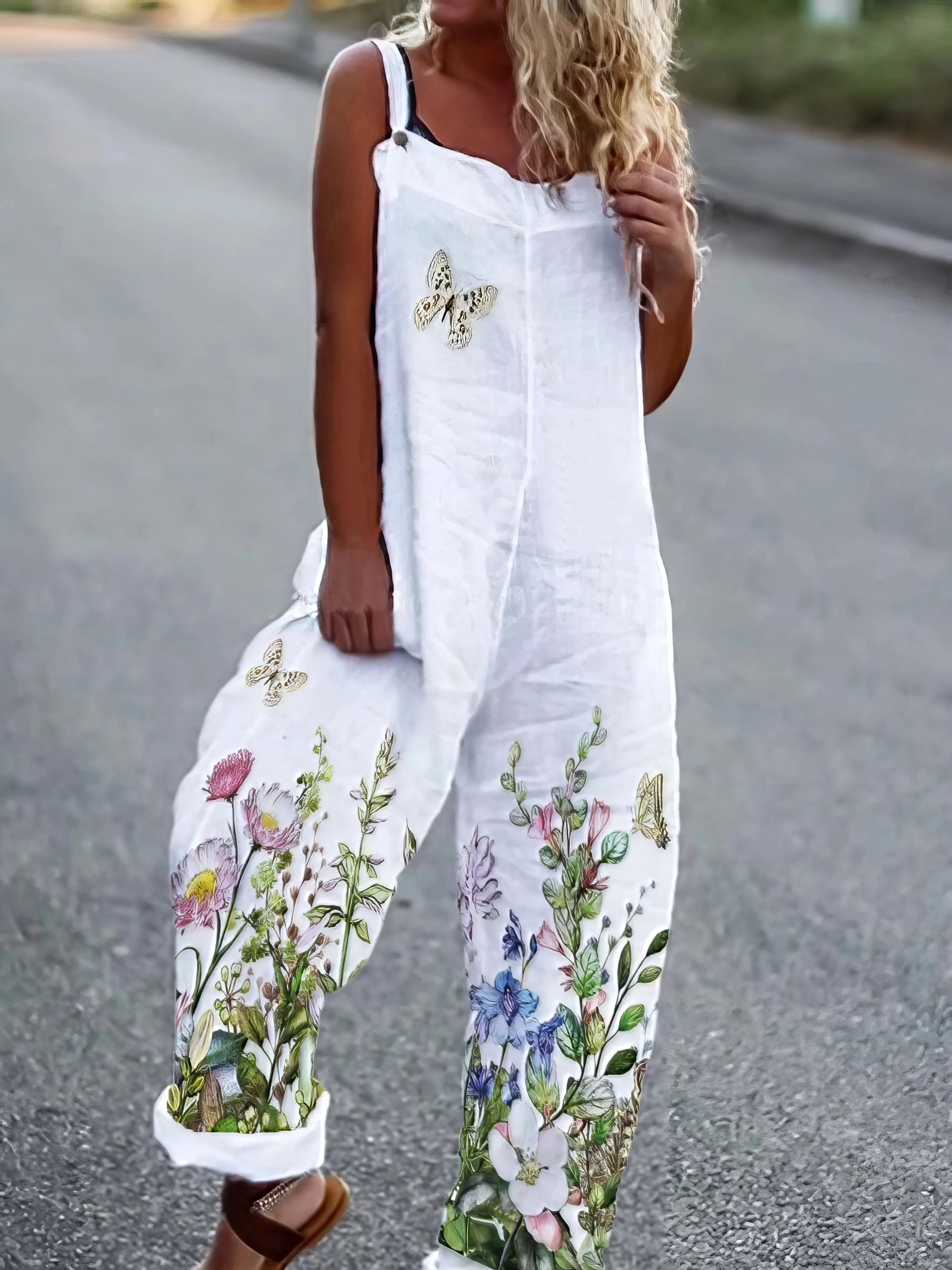 Black/White Linen Cotton Blend Wide Leg Jumpsuit