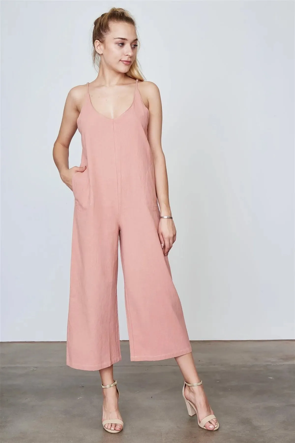 Boho Dust Coral Sleeveless Wide Leg Loose Jumpsuit /3-2-1