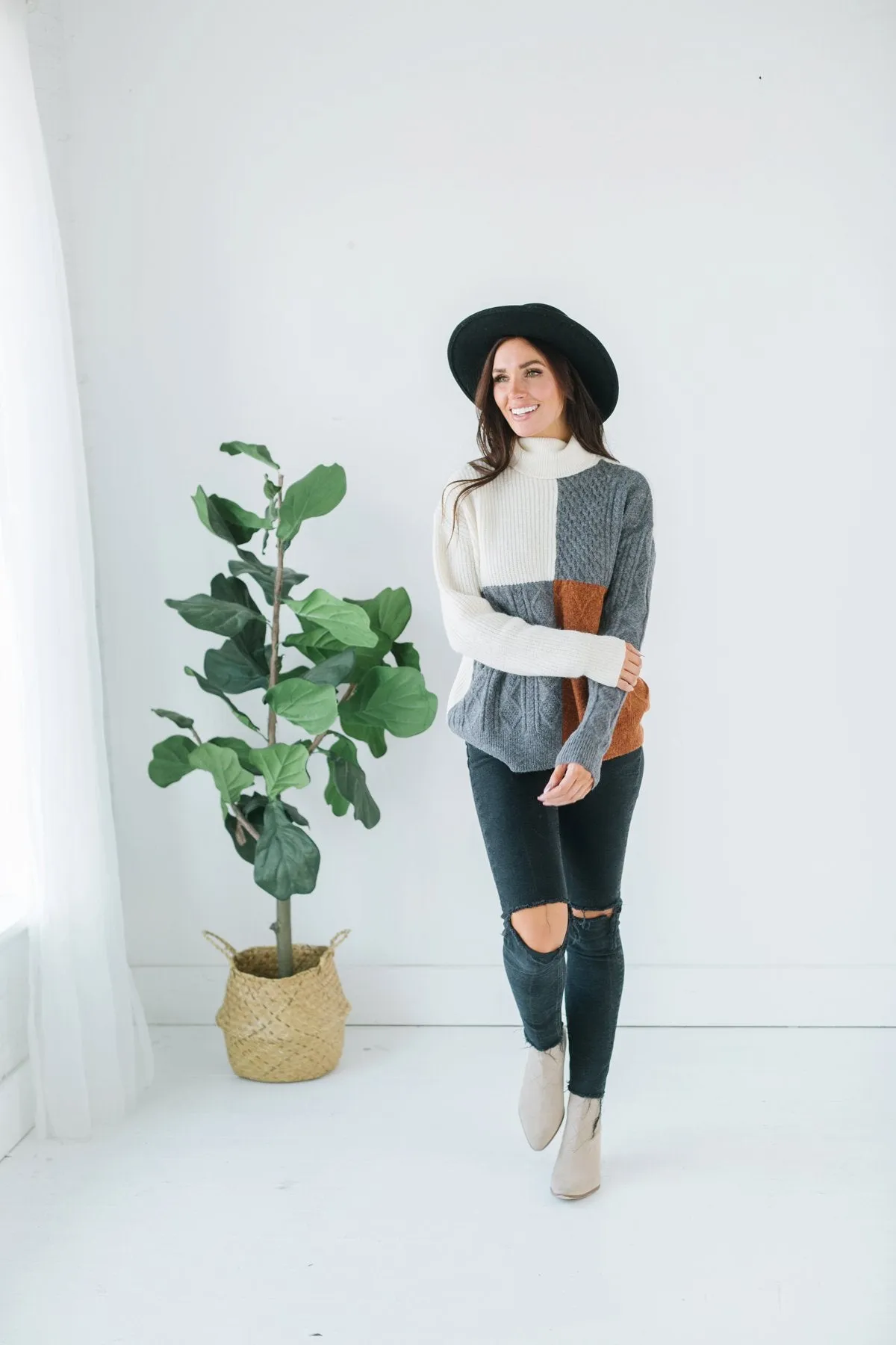 Cable Knit Colorblock Sweater