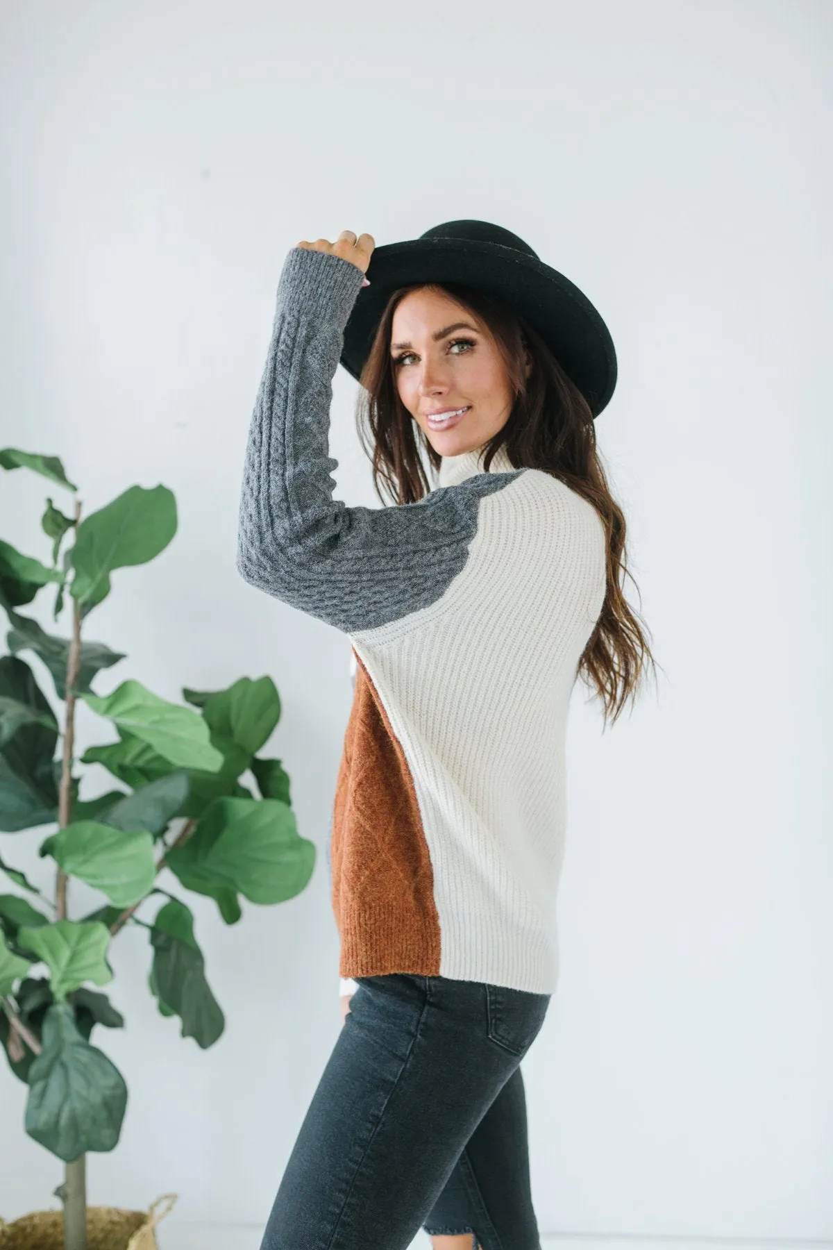 Cable Knit Colorblock Sweater