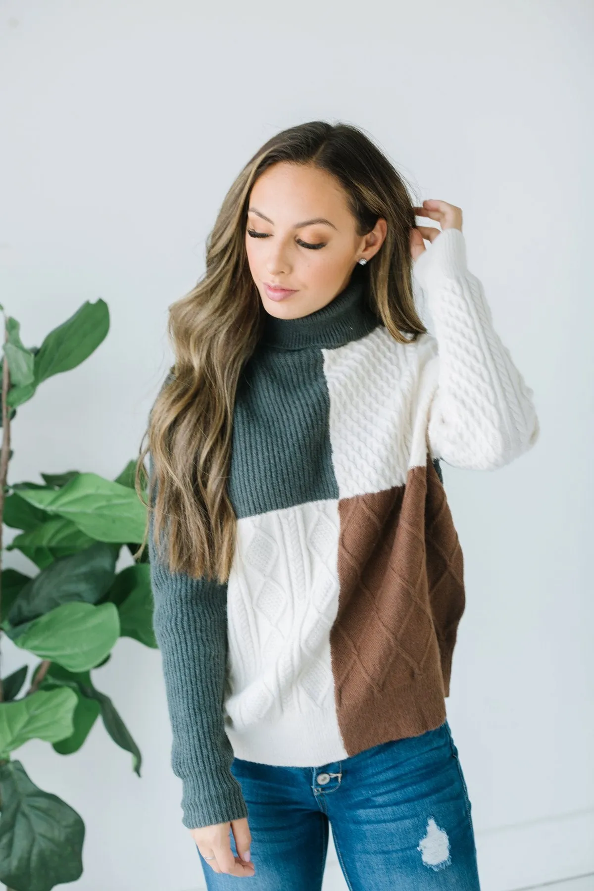 Cable Knit Colorblock Sweater