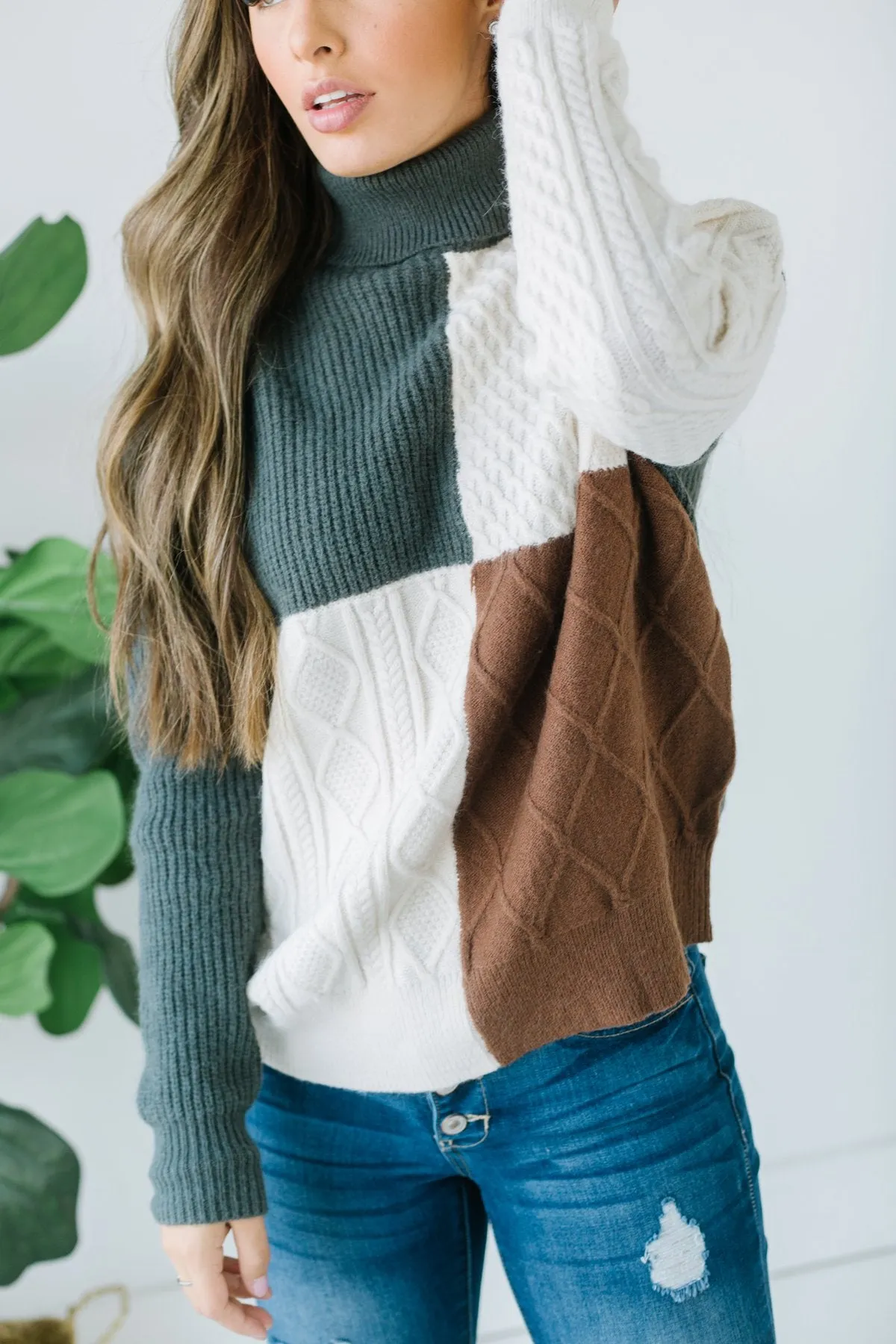 Cable Knit Colorblock Sweater