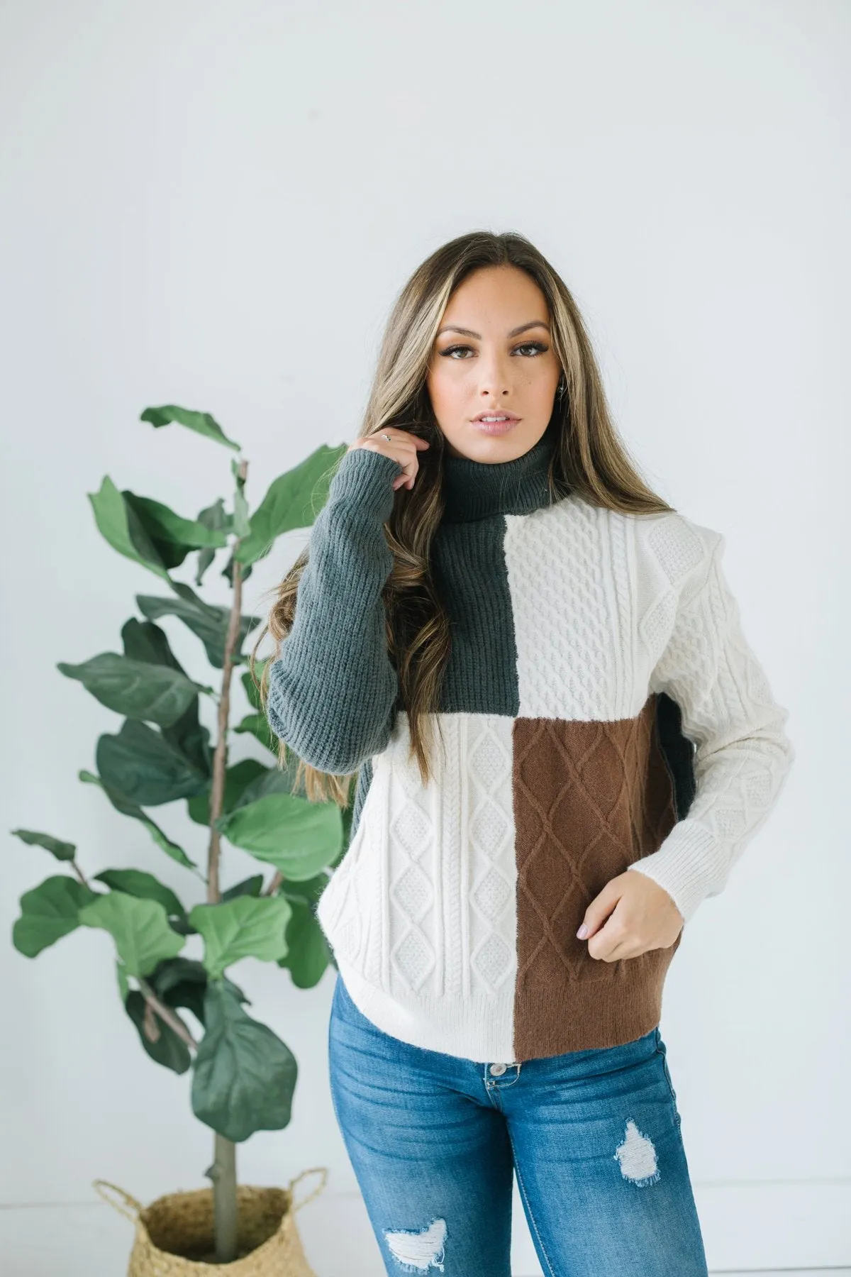 Cable Knit Colorblock Sweater