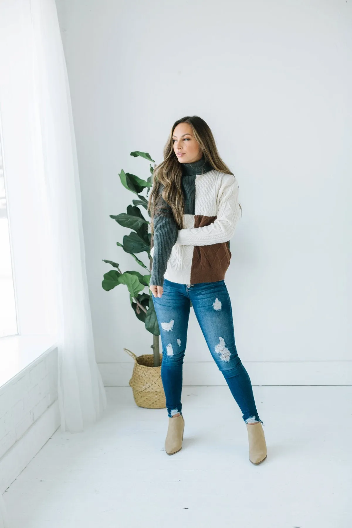 Cable Knit Colorblock Sweater