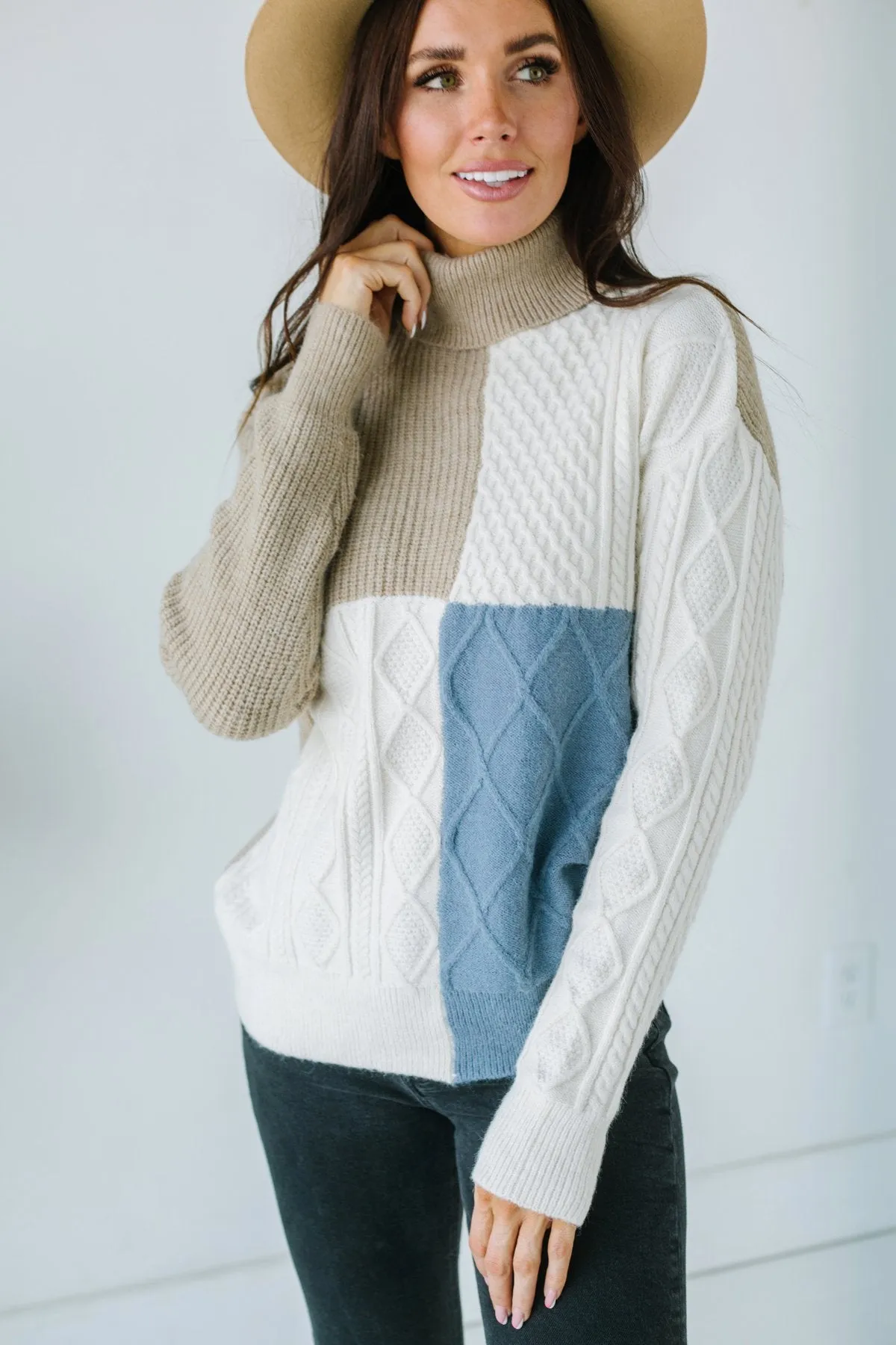 Cable Knit Colorblock Sweater