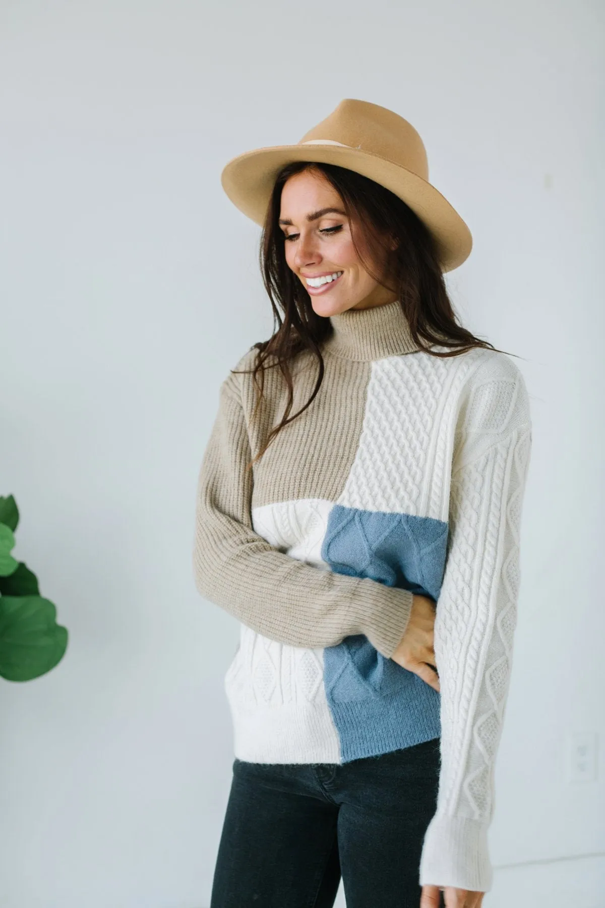 Cable Knit Colorblock Sweater