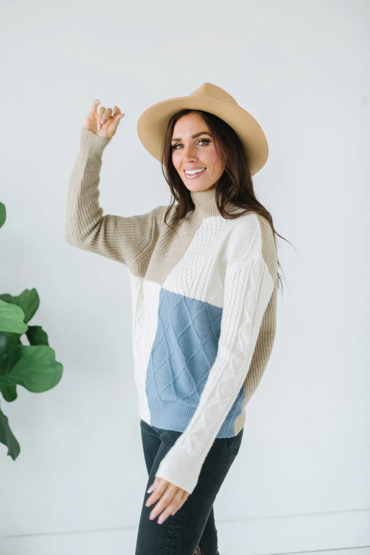 Cable Knit Colorblock Sweater