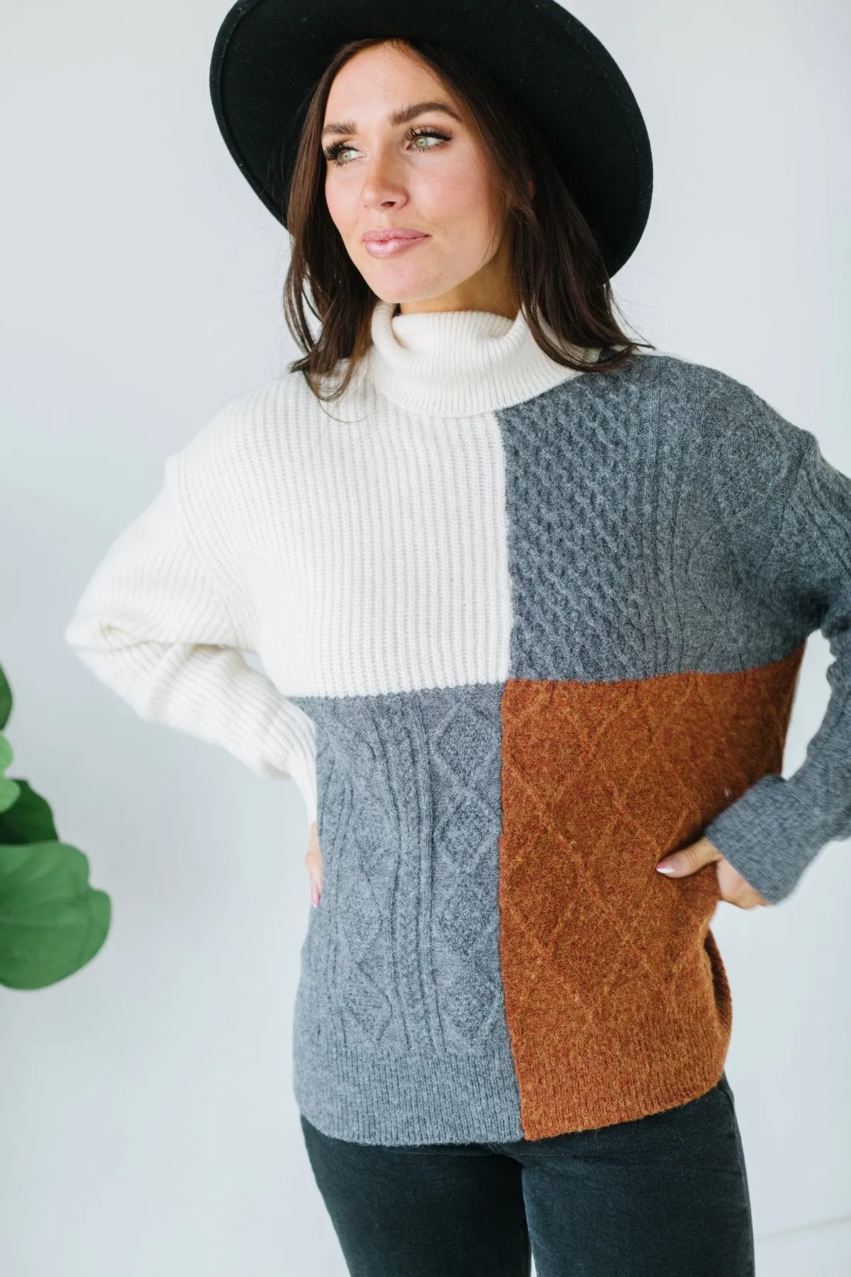 Cable Knit Colorblock Sweater