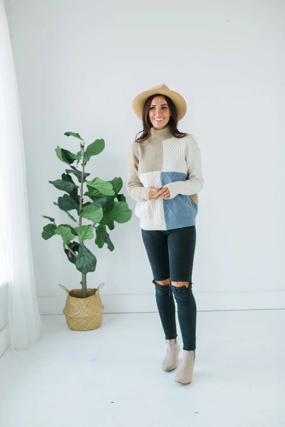 Cable Knit Colorblock Sweater