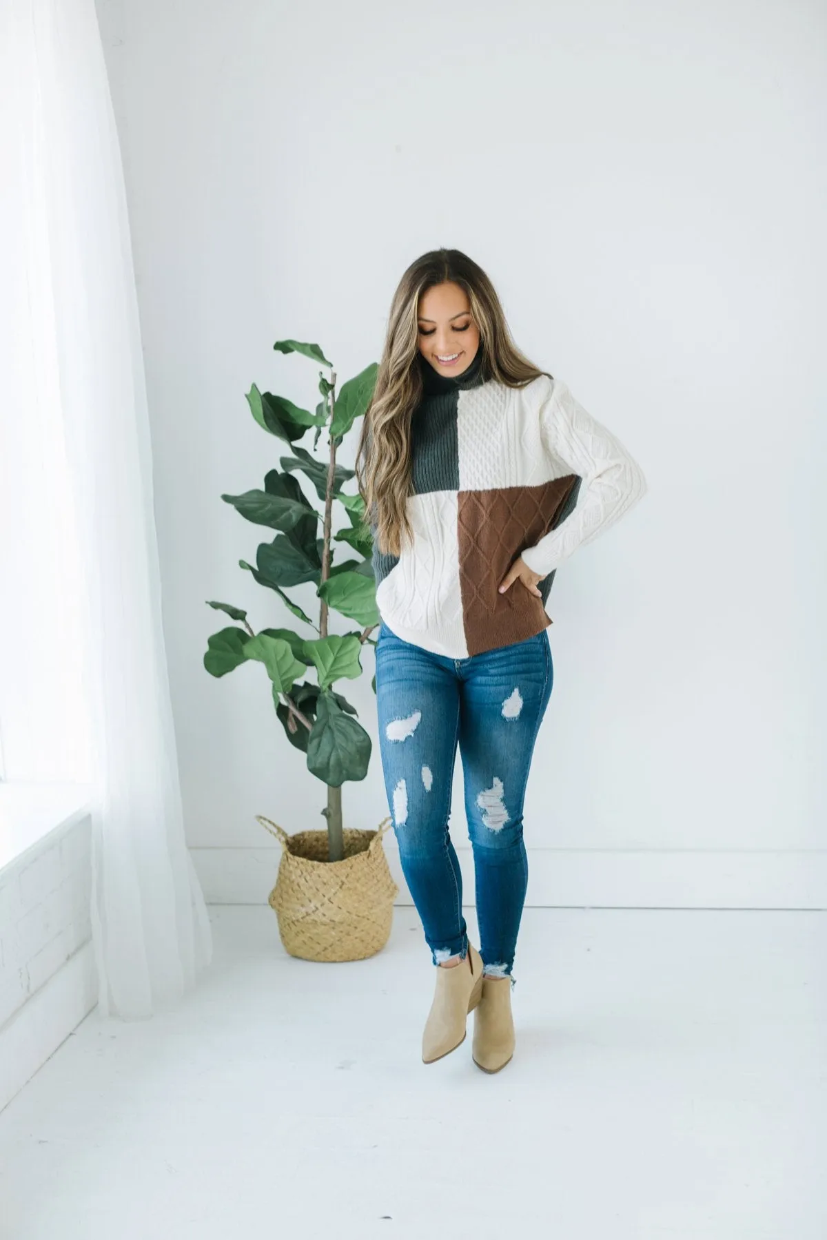 Cable Knit Colorblock Sweater