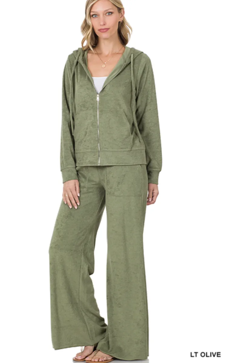 Check Your List French Terry Set - Light Olive