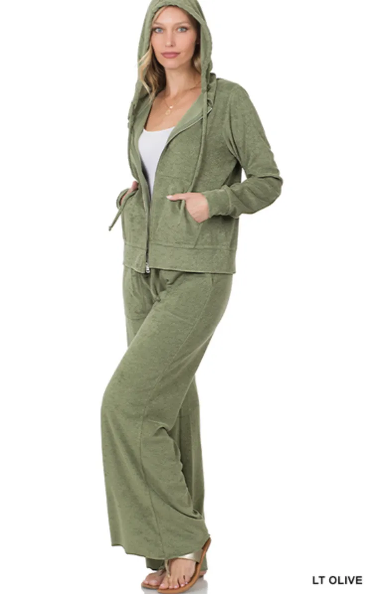 Check Your List French Terry Set - Light Olive