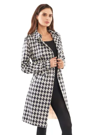 chic geometric-patterned trench coat
