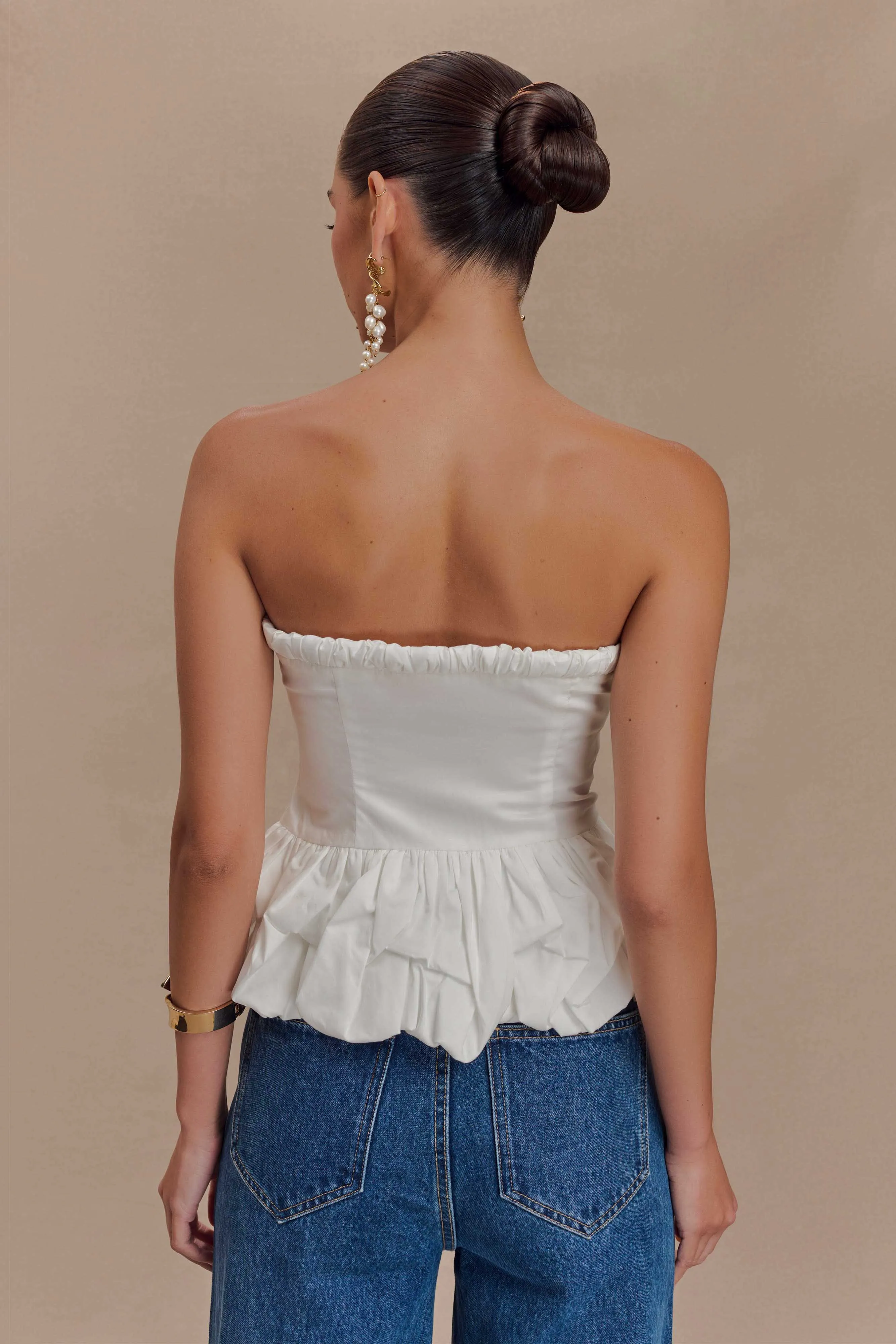 Cora Ruched Strapless Top - White