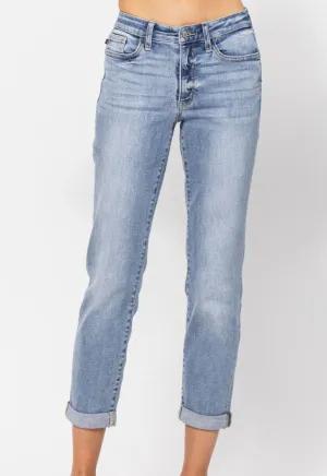 Core Midrise Bleach Wash Boyfriend Denim