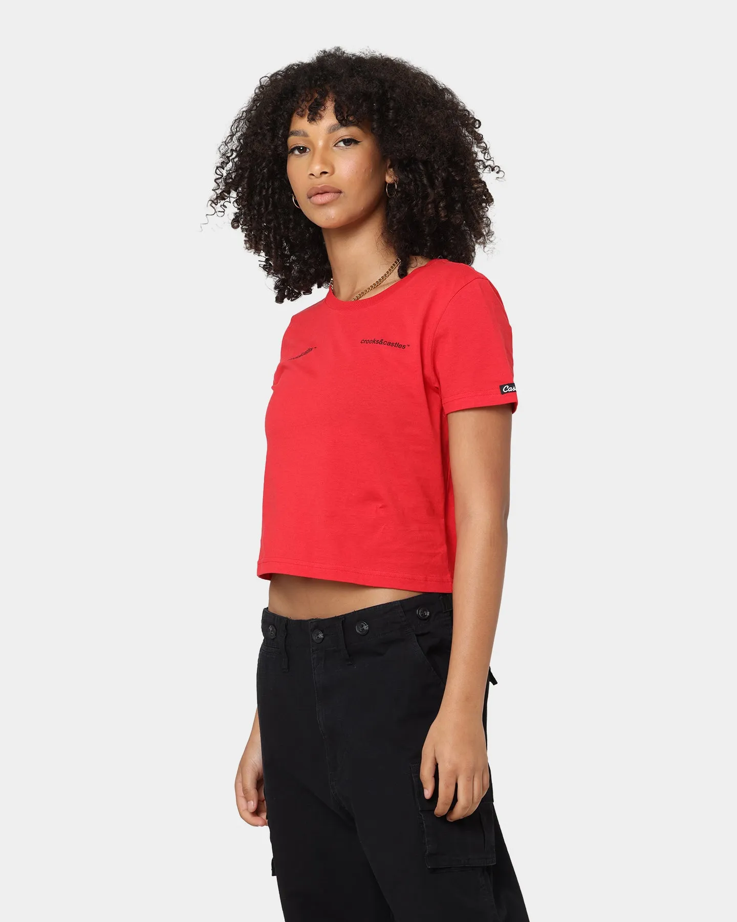 Crooks & Castles Women's Collar Logo Crop T-Shirt Red